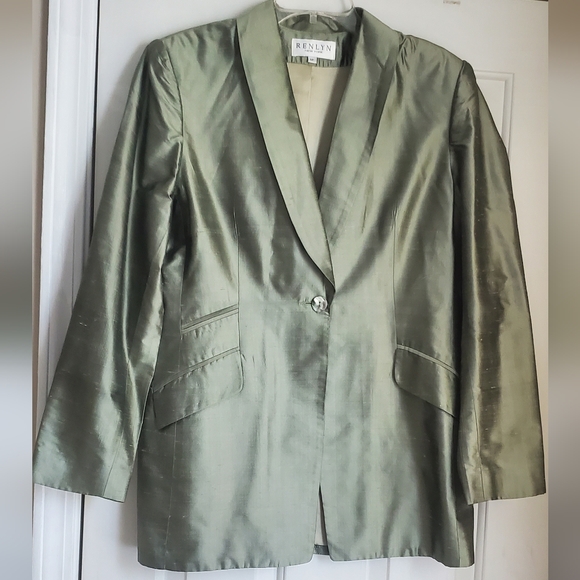 RENLYN  NEW YORK Jackets & Blazers - Vintage RENLYN NY 100% Silk Sage Green Oversized Blazer Jacket Size 12